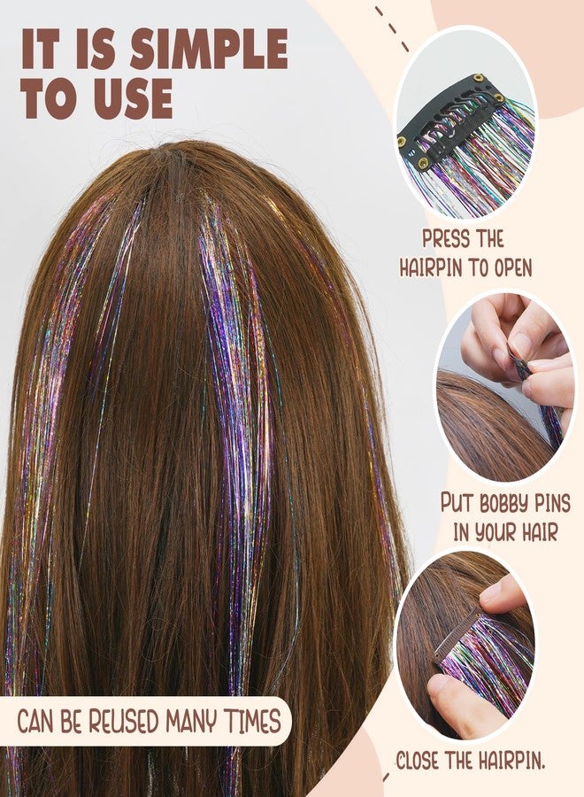 Edoneery 19.7 Inch Hair Tinsel Fairy Hair Tinsel Kit Colorful Glitter Clip In Hair Extensions For Women(Eight-Color) - Image 4