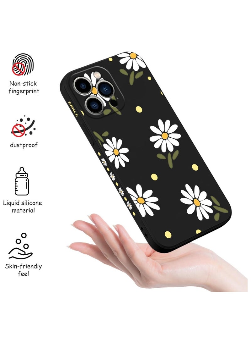 غطاء هاتف iPhone 13 Pro Max بتصميم زهرة فراشة فضائية لطيفة، مع بطانة مايكروفايبر ناعمة، وهيكل سائل سيليكون رفيع للغاية. الغطاء متوفر باللون الأسود. - Image 3