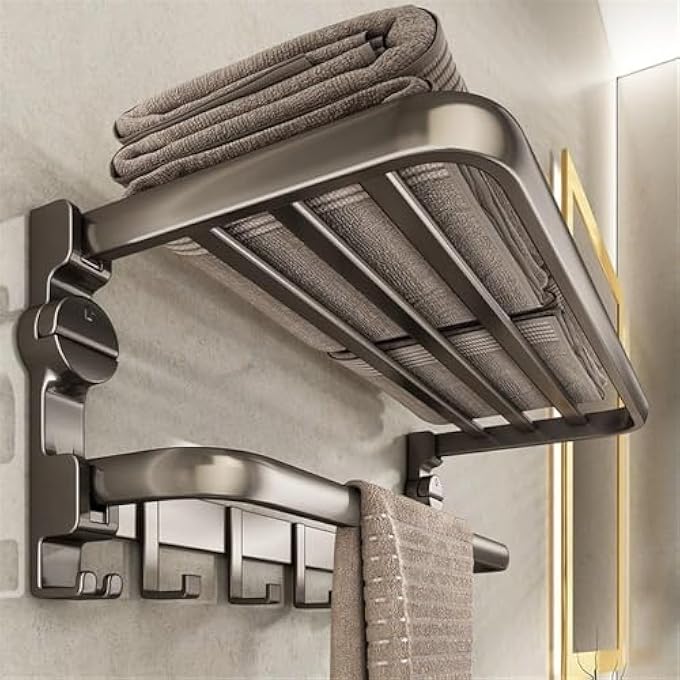 حامل مناشف حائطي مقاس 17 بوصة مع كوب شفط أسود، حامل مناشف حمام سهل التركيب، لا يتطلب حفرًا، قضيب مناشف أنيق ومتين لتنظيم الحمام بكفاءة - Image 1