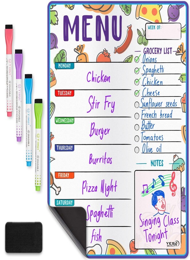 YES4QUALITY Magnetic Dry Erase Menu Board for Fridge (Fruit, 16x12) - Weekly Meal Planner Whiteboard w/ 4 Magnetic Markers & Eraser - Chalkboard Organizer for Dinner Menus & Grocery Lists by Yes4Quality - Image 1