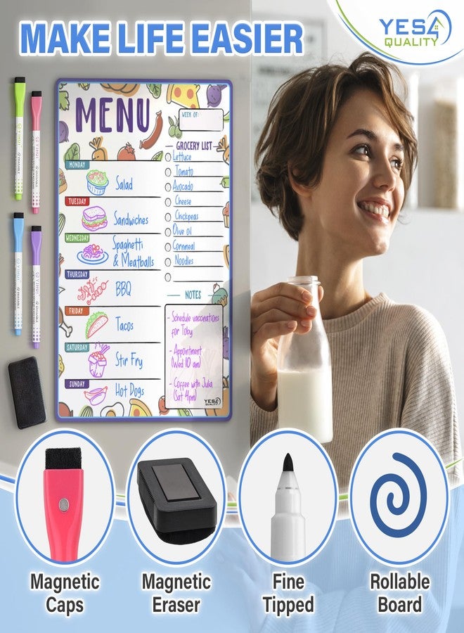 YES4QUALITY Magnetic Dry Erase Menu Board for Fridge (Fruit, 16x12) - Weekly Meal Planner Whiteboard w/ 4 Magnetic Markers & Eraser - Chalkboard Organizer for Dinner Menus & Grocery Lists by Yes4Quality - Image 3
