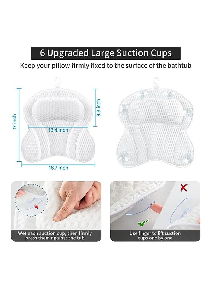 Bath Pillow 4D Air Mesh Bathtub Pillow, Ergonomic Spa Pillow for Tub Neck and Back Support, Headrest Batht Pillow with 6 Non-slip Powerful Suction Cups, Fits All Bathtub, Hot Tub and Home Spa - Image 2