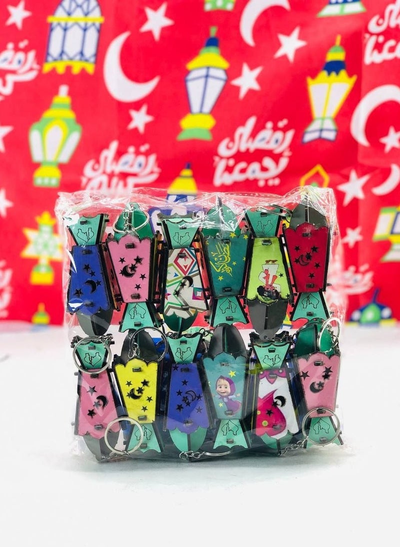 A collection of Ramadan medals in different shapes. Ramadan characters medal, wood, and printing images. Bag: 12 pieces.  - Image 1