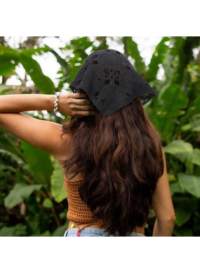 إسكدنيا وشاح شعر كروشيه مزين بالزهور مكون من قطعتين، وشاح رأس معقود برباط عتيق، وشاح رأس محبوك للنساء والفتيات - Image 4