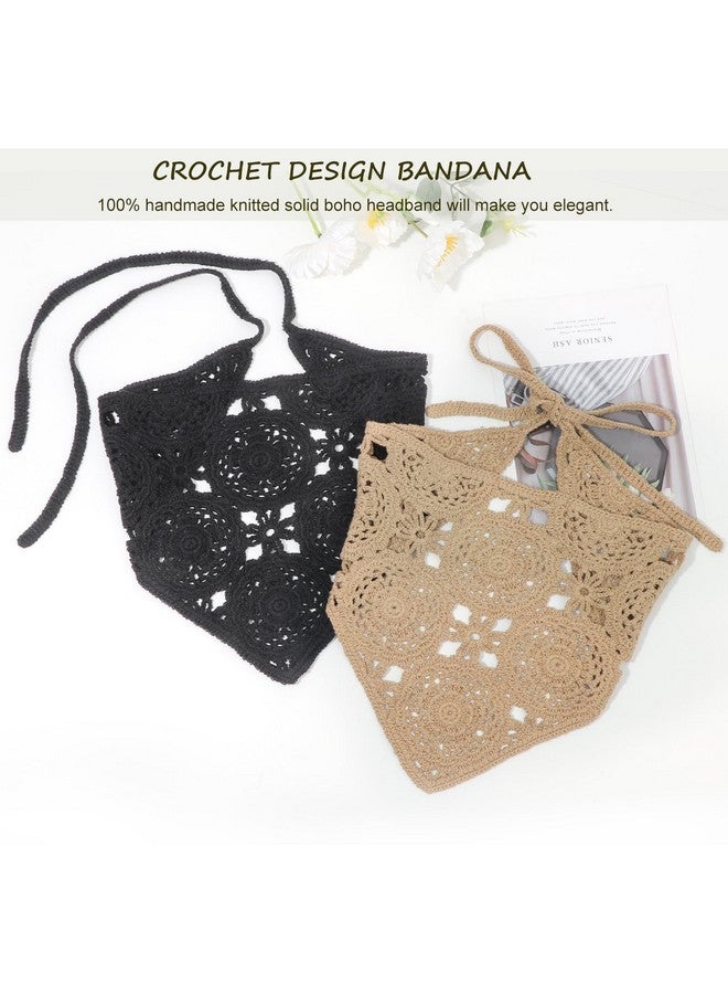 إسكدنيا وشاح شعر كروشيه مزين بالزهور مكون من قطعتين، وشاح رأس معقود برباط عتيق، وشاح رأس محبوك للنساء والفتيات - Image 5