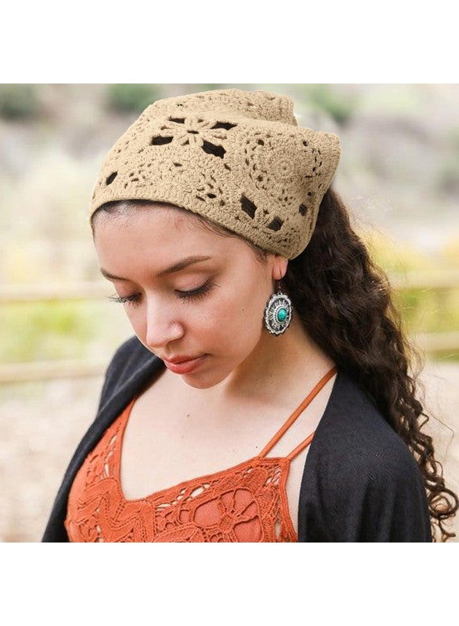 إسكدنيا وشاح شعر كروشيه مزين بالزهور مكون من قطعتين، وشاح رأس معقود برباط عتيق، وشاح رأس محبوك للنساء والفتيات - Image 2