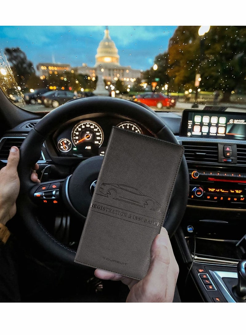 Y&D Car Registration Insurance Card Holder, Auto Glove Box Organizer Document Wallet Leather Manual Folder Vehicle Compartment License Case Truck Accessories or ID, Driver - Image 3
