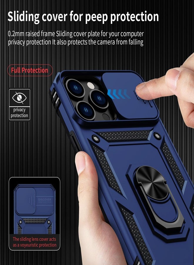 Weycolor for iPhone 12 Pro Max Case with Slide Camera Cover HD Screen Protector Heavy Duty Military Grade Shockproof Magnetic Ring Holder Kickstand Phone Case for iPhone 12 Pro Max,Navy Blue - Image 3