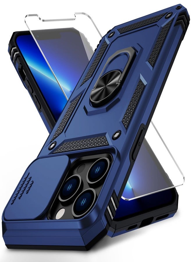 Weycolor for iPhone 12 Pro Max Case with Slide Camera Cover HD Screen Protector Heavy Duty Military Grade Shockproof Magnetic Ring Holder Kickstand Phone Case for iPhone 12 Pro Max,Navy Blue - Image 1