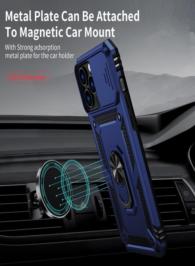 Weycolor for iPhone 12 Pro Max Case with Slide Camera Cover HD Screen Protector Heavy Duty Military Grade Shockproof Magnetic Ring Holder Kickstand Phone Case for iPhone 12 Pro Max,Navy Blue - Image 2