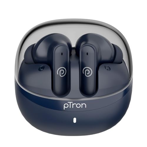 pTron Bassbuds Indie in-Ear TWS Earbuds w/ 10mm Drivers, 45Hrs Playtime, Dual HD Mic & AI-ENC Calls, Custom EQ, Mobile App, Bluetooth V5.4 Earphones, Voice Assistant, Type C Charging & IPX5 (Blue) - Image 1