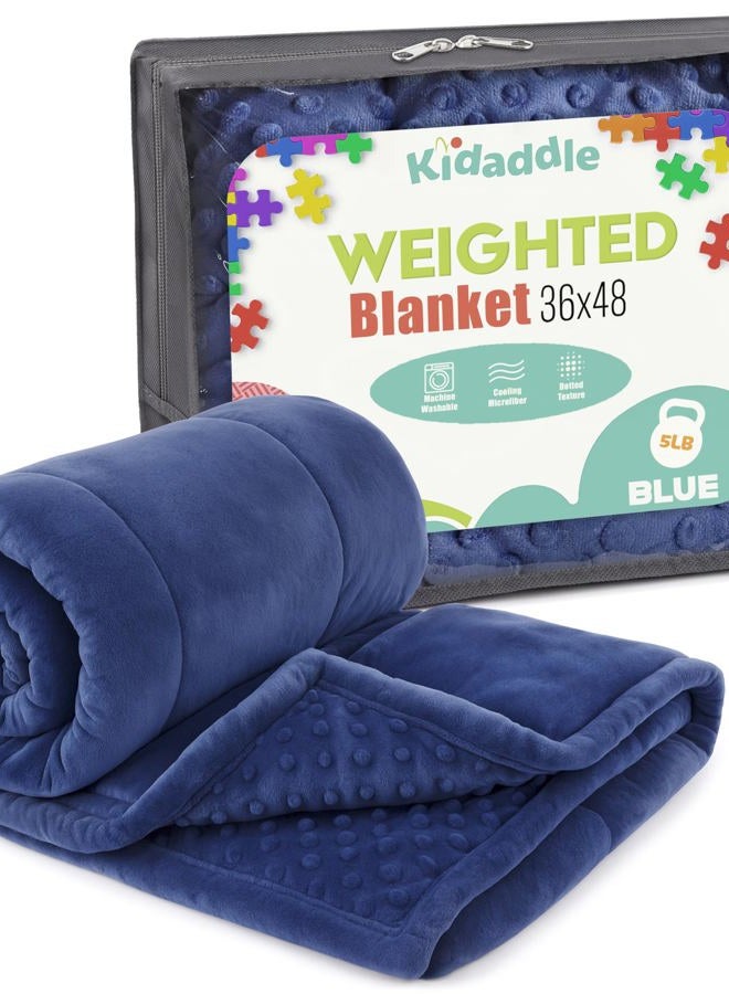 Kidaddle XL Weighted Blanket for Kids 5lb (Blue) 36x48 Inch, Plush Minky Kids Blanket with Travel Bag, Blanket for Ages 4 to 10 - Image 1