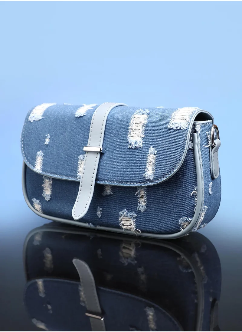 Haute Sauce Women's The Denim-Structured Sling Bag With Pouch - Indigo Blue