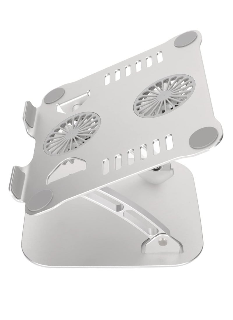 Generic - Aluminum Laptop Stand with Cooling Fan – Foldable, Adjustable Height, USB Powered, Portable & Sturdy, Silver - Image 1