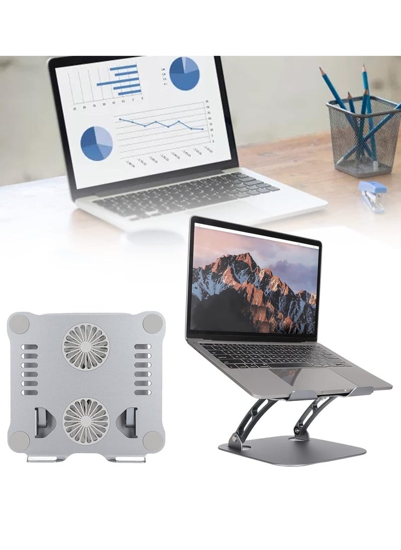Generic - Aluminum Laptop Stand with Cooling Fan – Foldable, Adjustable Height, USB Powered, Portable & Sturdy, Silver - Image 1