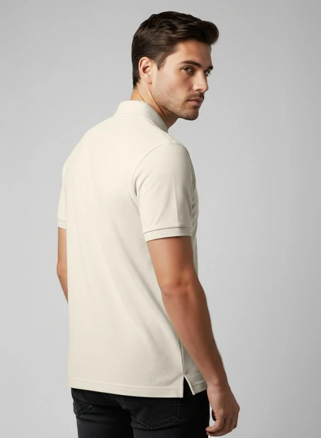 FERVORO Men Beige Cotton Polo with Pocket