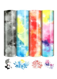 SYOSI Heat Transfer Vinyl Rainbow HTV Tie Dye 4 Sheets for DIY T Shirts Fabric Garment-Blue Yellow Watercolor Clouds Patterned Compatible with Cricut Or Silhoutte Cameo 10x12 Inch  - Image 1