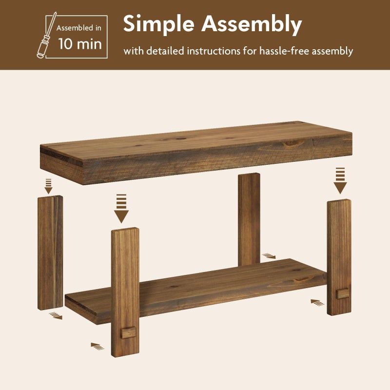 HOKYHOKY Solid Wood Entryway Bench - 31.5" Farmhouse Small Storage Benches, Narrow Bench Seat for Indoor, Entryway, Dining Room, Living Room and Hallway, Rustic Natural - Image 5