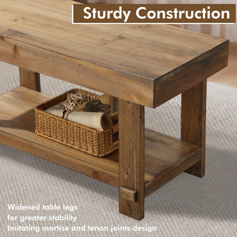 HOKYHOKY Solid Wood Entryway Bench - 31.5" Farmhouse Small Storage Benches, Narrow Bench Seat for Indoor, Entryway, Dining Room, Living Room and Hallway, Rustic Natural - Image 4
