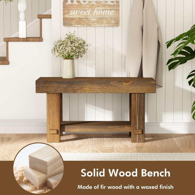 HOKYHOKY Solid Wood Entryway Bench - 31.5" Farmhouse Small Storage Benches, Narrow Bench Seat for Indoor, Entryway, Dining Room, Living Room and Hallway, Rustic Natural - Image 2