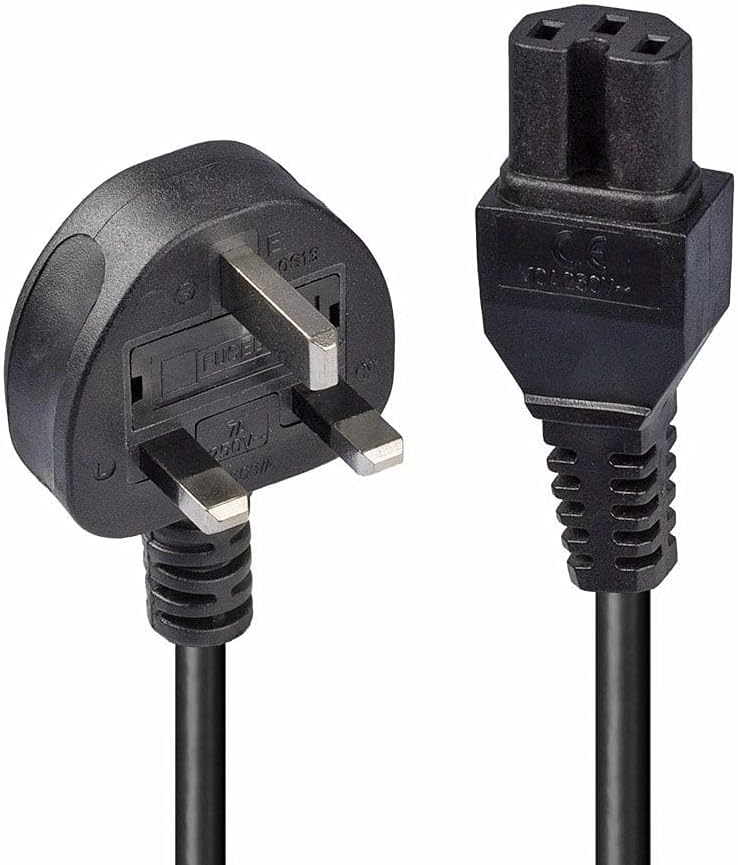 ليندا كابل طاقة من مقبس بريطاني 3 سنون بطول 2 متر من إلى موصل IEC C15 / سلك غلاية ساخنة، أسود - Image 1