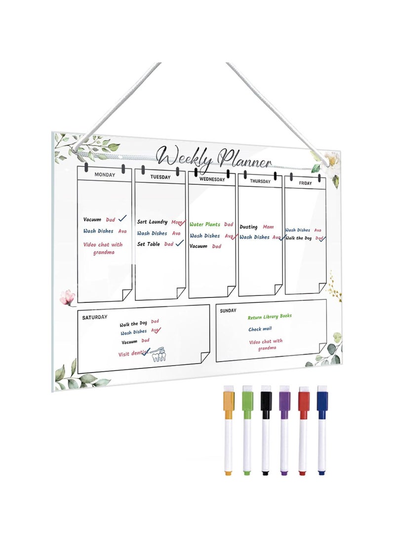 GGOOT Weekly Acrylic Dry Erase Board | Acrylic Wall Calendar Dry Erase - Weekly Planner, Housewarming Gift, Includes 6 Color Markers for Bedroom, Workplace, Glass, Wall  - Image 1