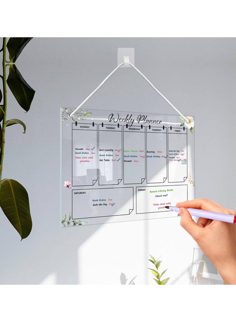 GGOOT Weekly Acrylic Dry Erase Board | Acrylic Wall Calendar Dry Erase - Weekly Planner, Housewarming Gift, Includes 6 Color Markers for Bedroom, Workplace, Glass, Wall  - Image 2