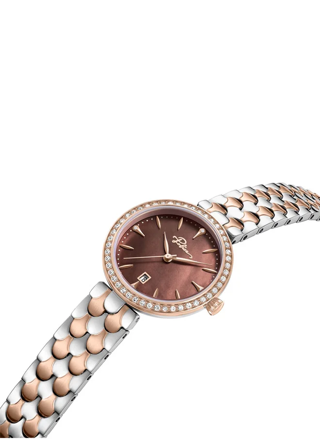 بوليس Ophidia Women’s 28mm Watch with Deep Chocolate Mother-of-Pearl Dial, Rose Gold Indexes & 316L Stainless Steel Bracelet