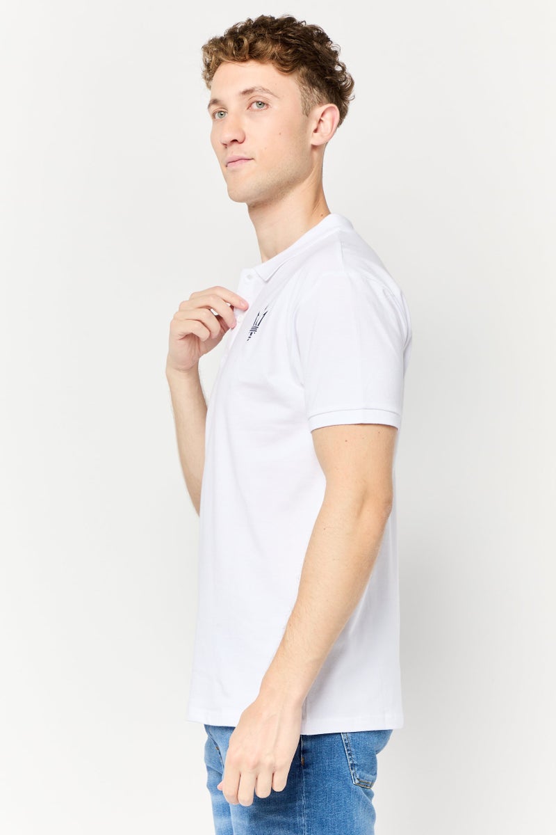 Maserati قميص بولو قصير الأكمام للرجال بتصميم عادي مع شعار العلامة التجارية، أبيض - Image 3