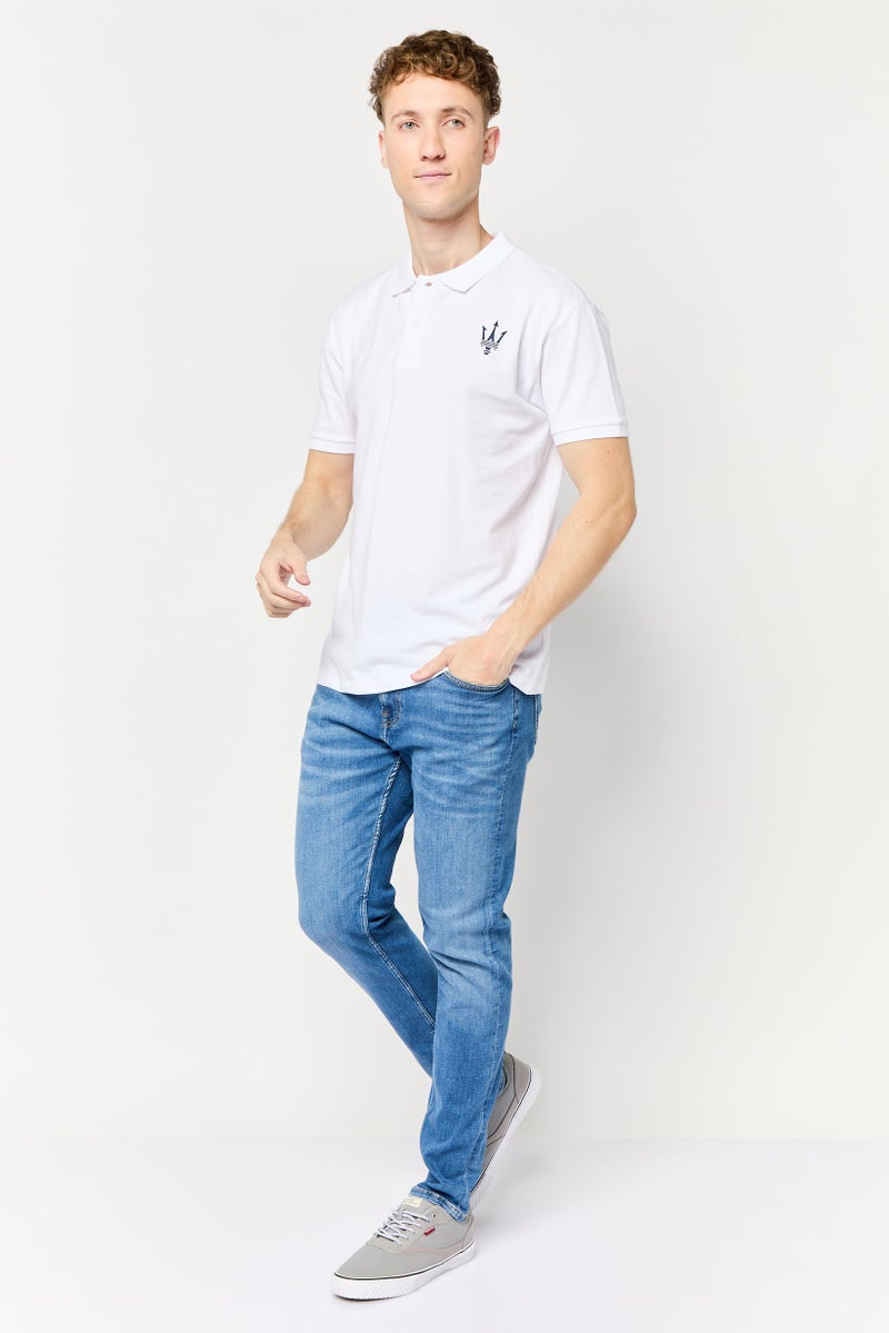 Maserati قميص بولو قصير الأكمام للرجال بتصميم عادي مع شعار العلامة التجارية، أبيض - Image 2