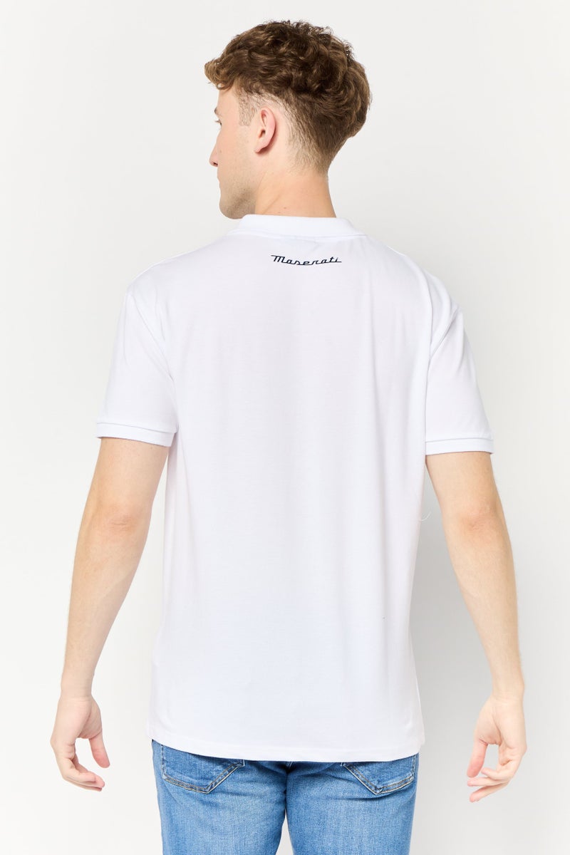 Maserati قميص بولو قصير الأكمام للرجال بتصميم عادي مع شعار العلامة التجارية، أبيض - Image 4