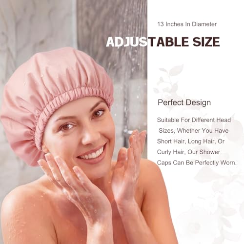 Amamba Shower Caps100 Real Satin Lined Shower Cap for WomenExtra Large Reusable WaterproofAdjustable SizeLong Hair Bath Caps - Image 3