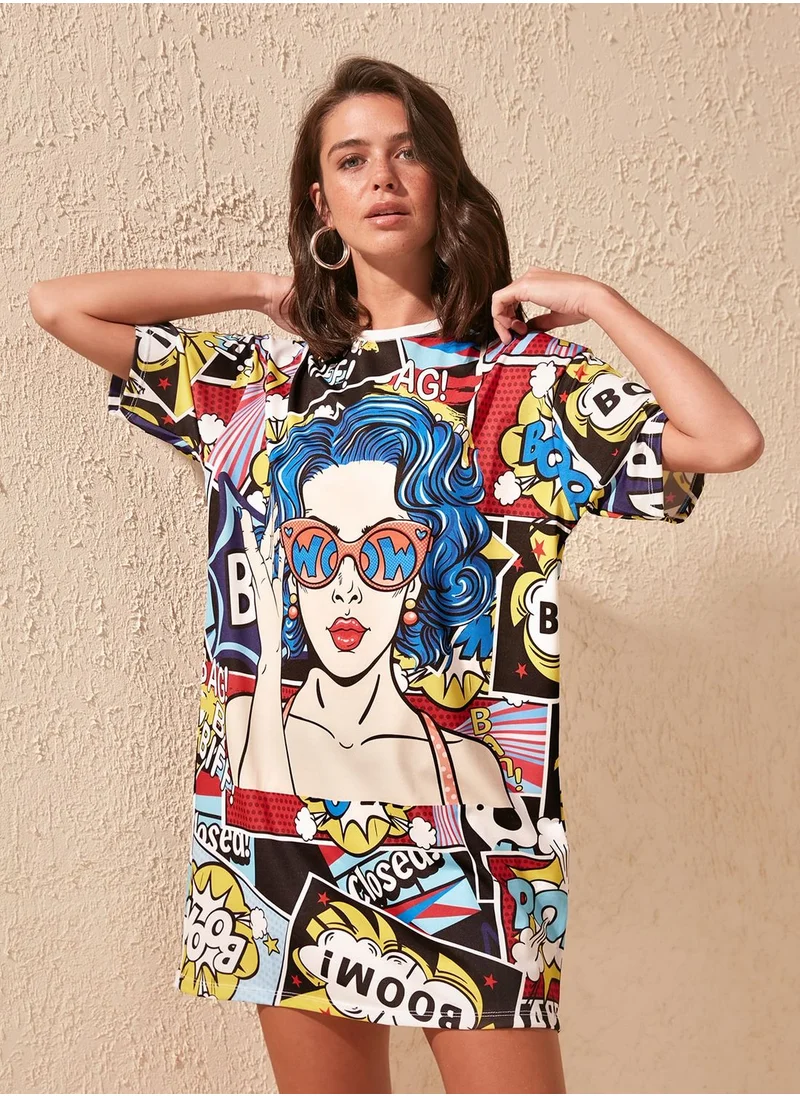 trendyol Printed T-Shirt Dress