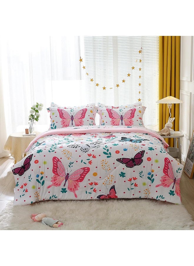 Generic Wajade Big Fluffy Comforter Butterfly Fuzzy Comforter Set Queen Size for Girls Kids Bedding Sets for Girls 7 Pieces Bed in a Bag Colorful Butterflies Flower Leaves Bedding Set All Season Lightweight  - Image 3