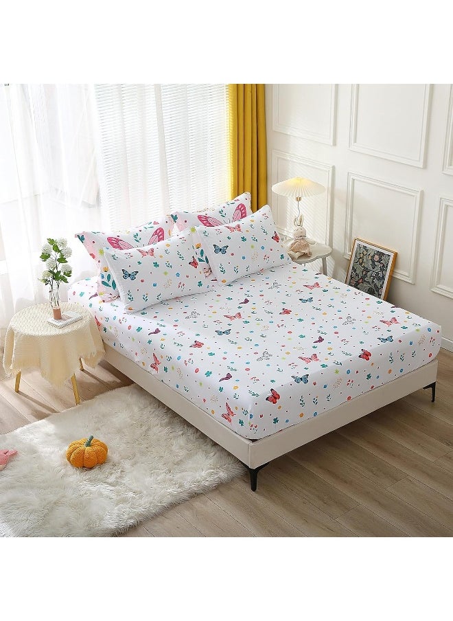Generic Wajade Big Fluffy Comforter Butterfly Fuzzy Comforter Set Queen Size for Girls Kids Bedding Sets for Girls 7 Pieces Bed in a Bag Colorful Butterflies Flower Leaves Bedding Set All Season Lightweight  - Image 5