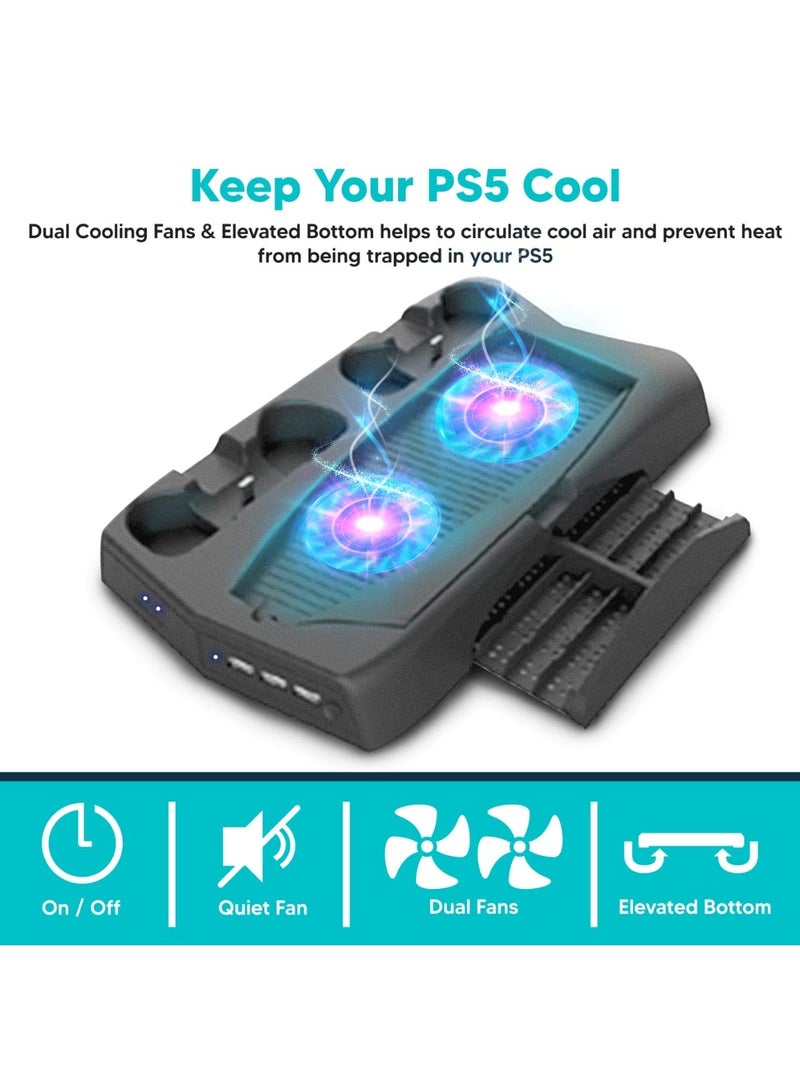 Loquat PS5 ALL-IN-ONE Cooling Fan Base Stand Accessories with Storage Disc Rack and 3 USB Ports Dual Fast Charger Controller Station  - Image 3