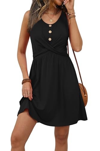 OFEEFAN Womens Summer Dresses Black Dresses for Women Beach Fashion Babydoll Dress for Women Swimsuit Coverup Black Graduation Dress Sundress M - Image 2