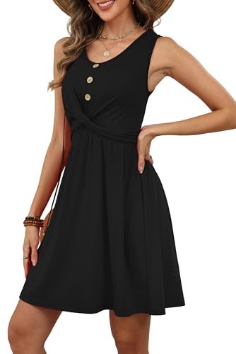 OFEEFAN Womens Summer Dresses Black Dresses for Women Beach Fashion Babydoll Dress for Women Swimsuit Coverup Black Graduation Dress Sundress M - Image 4