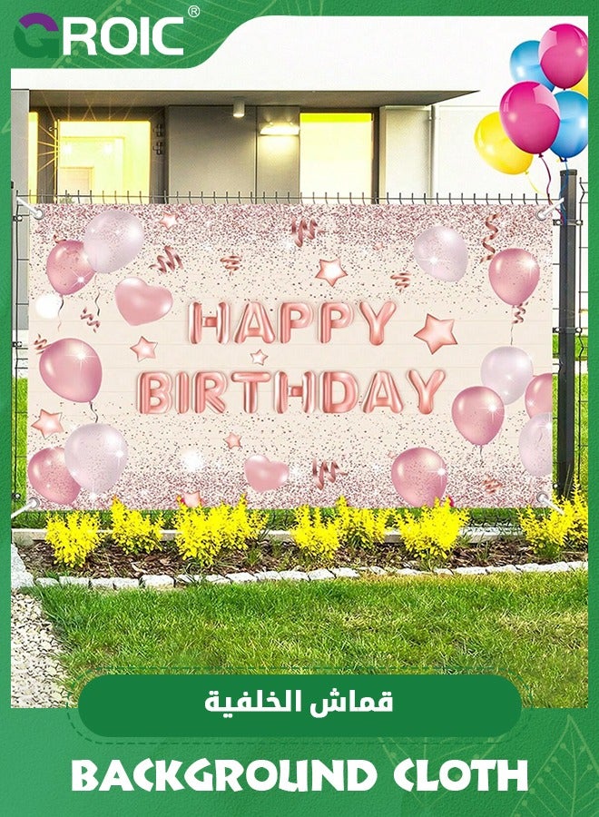 GROIC Rose Gold Birthday Backdrop Banner, Large Rose Gold Balloon Star Party Sign Poster Photo Booth Backdrop,Birthday Party Decorations,Cake Table Banner Supplies,Party Supplies - Image 2