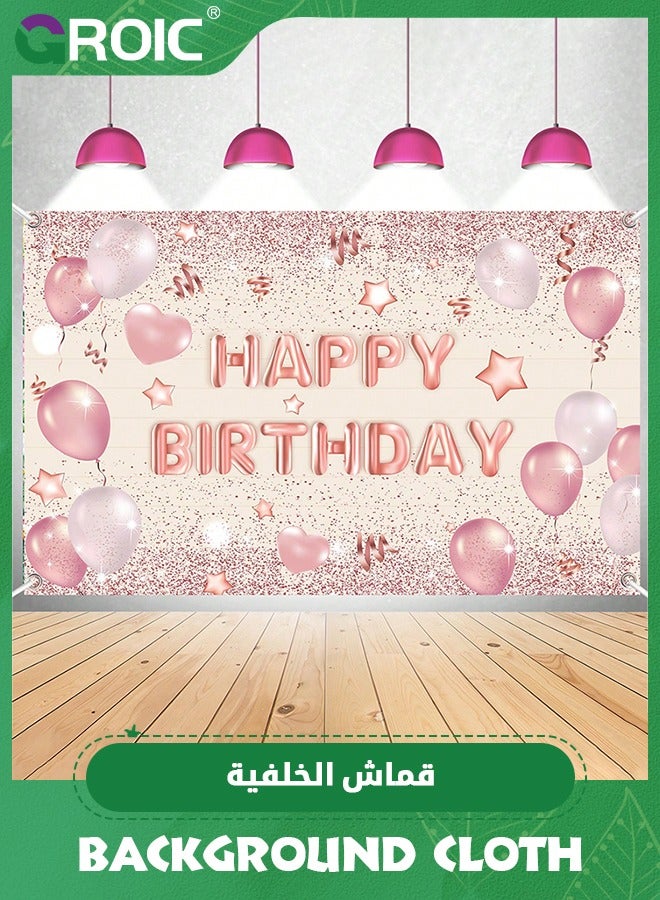 GROIC Rose Gold Birthday Backdrop Banner, Large Rose Gold Balloon Star Party Sign Poster Photo Booth Backdrop,Birthday Party Decorations,Cake Table Banner Supplies,Party Supplies - Image 1
