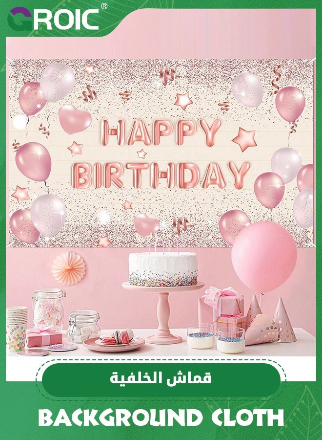 GROIC Rose Gold Birthday Backdrop Banner, Large Rose Gold Balloon Star Party Sign Poster Photo Booth Backdrop,Birthday Party Decorations,Cake Table Banner Supplies,Party Supplies - Image 3