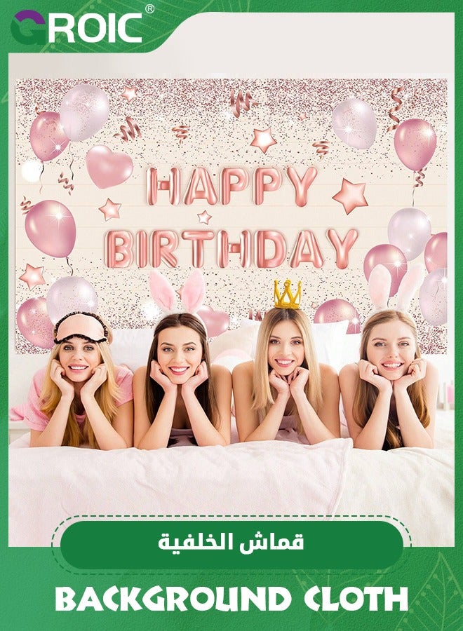 GROIC Rose Gold Birthday Backdrop Banner, Large Rose Gold Balloon Star Party Sign Poster Photo Booth Backdrop,Birthday Party Decorations,Cake Table Banner Supplies,Party Supplies - Image 4