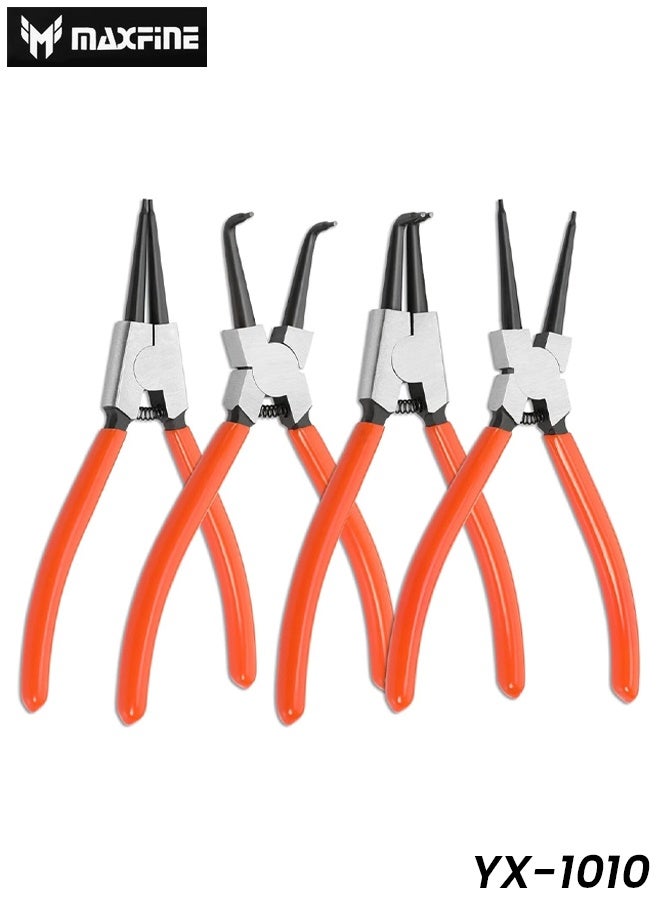 ماكس فاين طقم كماشة حلقية MAXFINE Snap Ring Pliers مكون من 4 قطع 180 مم - كماشة حلقية داخلية وخارجية بفك مستقيم ومثني، طقم كماشة حلقية احترافية للاستخدام في السيارات والآلات والدراجات والإصلاح وورش العمل - YX-1010 - Image 1