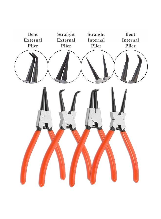 ماكس فاين طقم كماشة حلقية MAXFINE Snap Ring Pliers مكون من 4 قطع 180 مم - كماشة حلقية داخلية وخارجية بفك مستقيم ومثني، طقم كماشة حلقية احترافية للاستخدام في السيارات والآلات والدراجات والإصلاح وورش العمل - YX-1010 - Image 2