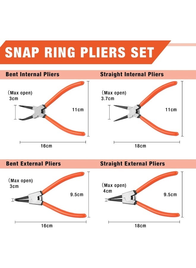 ماكس فاين طقم كماشة حلقية MAXFINE Snap Ring Pliers مكون من 4 قطع 180 مم - كماشة حلقية داخلية وخارجية بفك مستقيم ومثني، طقم كماشة حلقية احترافية للاستخدام في السيارات والآلات والدراجات والإصلاح وورش العمل - YX-1010 - Image 4