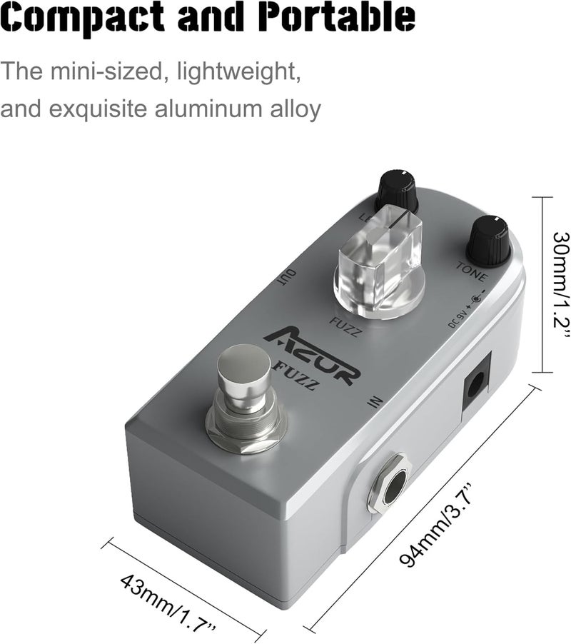 Azor Fuzz Pedal Vintage Mini Guitar Effects Pedal - True Bypass, Aluminum Alloy Chassis, Compact Pedalboard for Electric Guitar/Bass (Stage & Studio Use) - Image 2