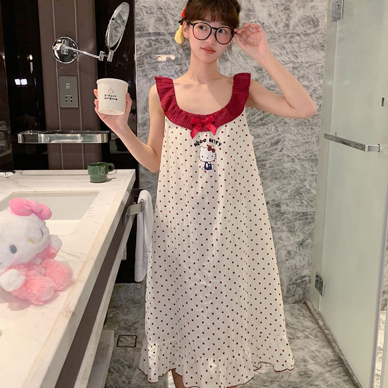 With Chest Pad Pure Cotton Nightgown Women'S Summer Pajamas Sleeveless New Cute Sweet Baby Cotton Yarn Kt Cat Internet Popular Home Clothes - Image 4