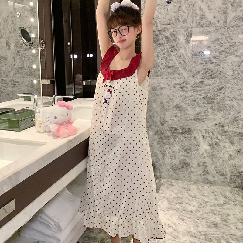 With Chest Pad Pure Cotton Nightgown Women'S Summer Pajamas Sleeveless New Cute Sweet Baby Cotton Yarn Kt Cat Internet Popular Home Clothes - Image 5