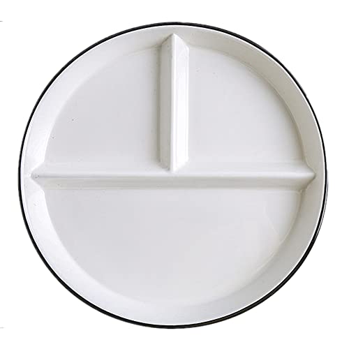 OnePine 1Pcs Ceramic Portion Control Plate Porcelain Healthy Eating Plate 8 inch Round Diet Plates Divided Plates Porcelain Dinner Plates with 3 Compartment for Dessert Salad Pasta and Steak etc - Image 1