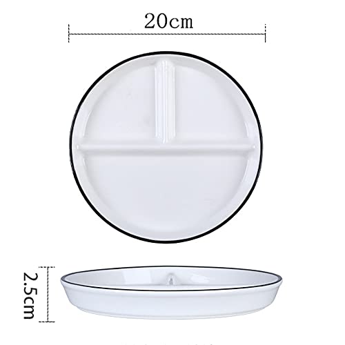 OnePine 1Pcs Ceramic Portion Control Plate Porcelain Healthy Eating Plate 8 inch Round Diet Plates Divided Plates Porcelain Dinner Plates with 3 Compartment for Dessert Salad Pasta and Steak etc - Image 3